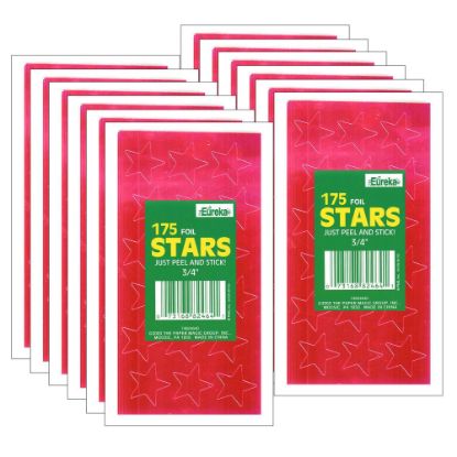 Picture of Eureka Presto-Stick Foil Star Stickers, 3/4in, Red, 175 Stickers Per Pack, Set Of 12 Packs