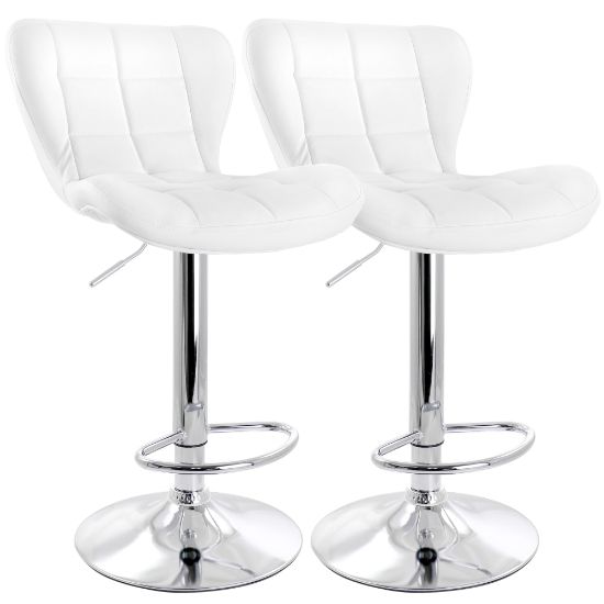 Picture of Elama Adjustable Faux Leather Bar Stools, White/Chrome, Set Of 2 Stools