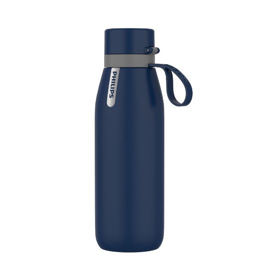 Picture of Philips GoZero Everyday Insulated Stainless-Steel Water Bottle With Filter, 32 Oz, Navy Blue