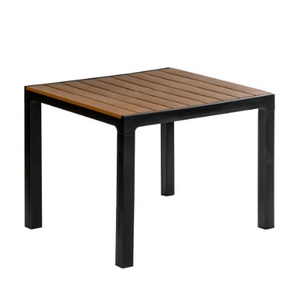 Picture of Inval Madeira 4-Seat Square Plastic Patio Dining Table, 29-3/16in x 35-7/16in, Black/Teak Brown