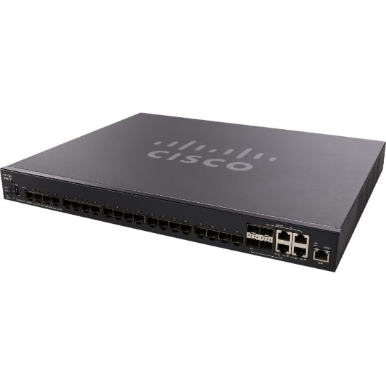 Picture of Cisco SX350X-24F 24-Port 10G SFP+ Stackable Managed Switch - 24 Ports - Manageable - 10 Gigabit Ethernet - 10GBase-X - 2 Layer Supported - Modular - 39 W Power Consumption - Optical Fiber, Twisted Pair - Rack-mountable - Lifetime Limited Warranty