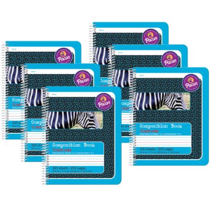 Picture of Pacon Primary Composition Books, 7-1/2in x 9-3/4in, 1/2in Ruled, 200 Pages (100 Sheets), Blue/Zebra, Pack Of 6 Notebooks