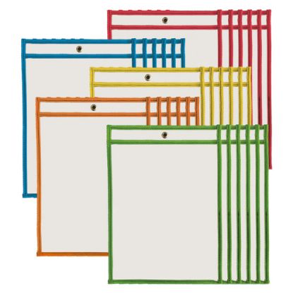 Picture of Charles Leonard Non-Magnetic Dry-Erase Pockets, 9in x 12in, Assorted Colors, Set Of 30 Pockets