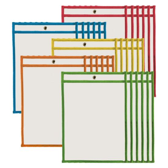 Picture of Charles Leonard Non-Magnetic Dry-Erase Pockets, 9in x 12in, Assorted Colors, Set Of 30 Pockets