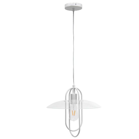 Picture of Lalia Home 1-Light Elongated Metal Hanging Pendant Lamp, 13-1/2inW, Clear Shade/Matte White Base