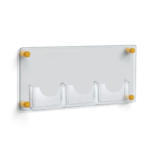 Picture of Azar Displays 3-Pocket Bifold Wall Brochure Holder, 11in x 23in, Clear/Gold Caps