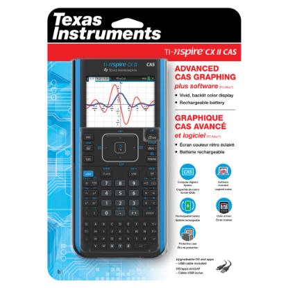 Picture of Texas Instruments Nspire CX II CAS Graphing Calculator - Rechargeable, Computer Algebra System (CAS) - Battery Powered - 2in x 7.3in x 11.8in - Gray - 1 Each