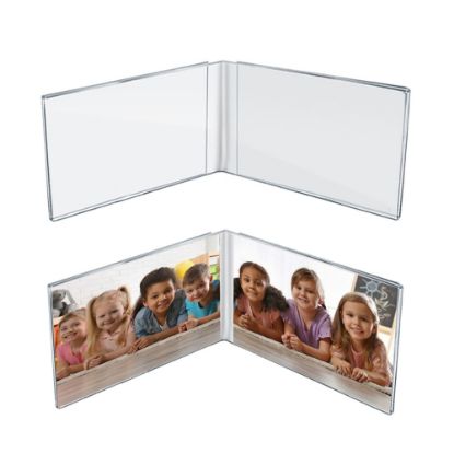 Picture of Azar Displays Side By Side Acrylic Double Photo Holders, 5inH x 14inW x 3inD, Clear, Set Of 2 Holders