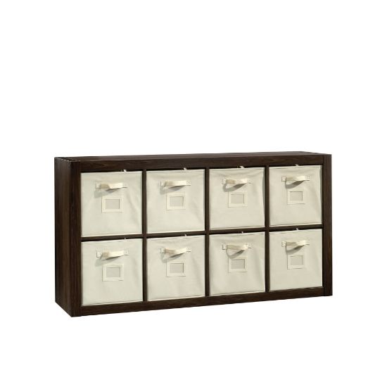 Picture of Sauder Stow-Away 8-Cube Organizer With Fabric Bins, 57-7/8inH x 30-7/8inW x 15-3/8inD, Smoked Oak