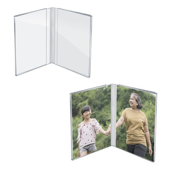 Picture of Azar Displays Side By Side Acrylic Frame Double Photo Holders, 7inH x 10inW x 3-7/16inD, Clear, Set Of 2 Holders