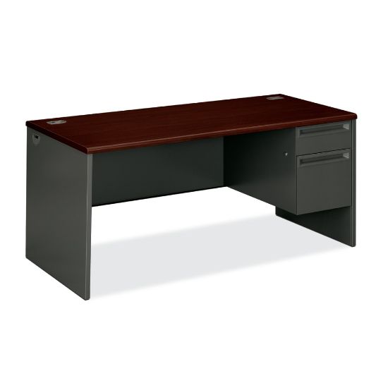 Picture of HON 38000 66inW Right-Pedestal Computer Desk With Lock, Mahogany/Charcoal