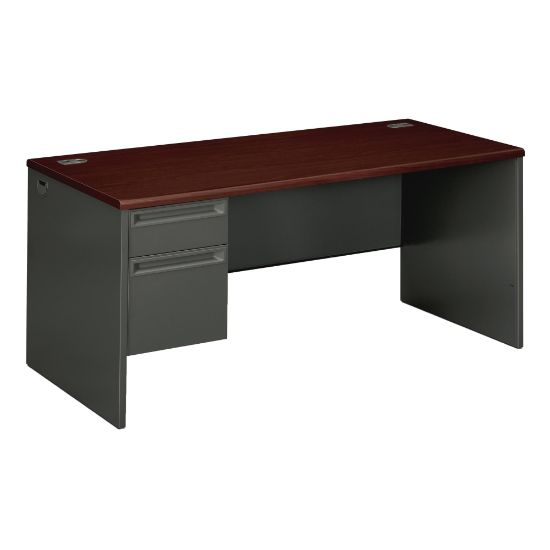 Picture of HON 38000 66inW Left-Pedestal Computer Desk With Lock, Mahogany/Charcoal