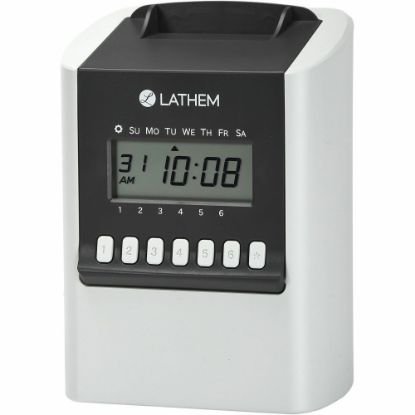 Picture of Lathem Calculating Electronic Time Clock, 100 Employees, 6-15/16inH x 5-1/4inW x 9-5/8inD, Gray, 700E