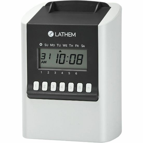 Picture of Lathem Calculating Electronic Time Clock, 100 Employees, 6-15/16inH x 5-1/4inW x 9-5/8inD, Gray, 700E