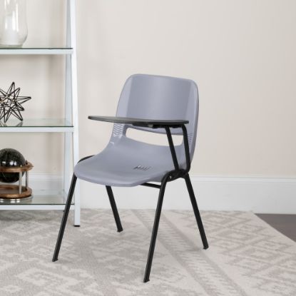 Picture of Flash Furniture Ergonomic Shell Chair With Left Handed Flip-Up Tablet Arm, Gray/Black