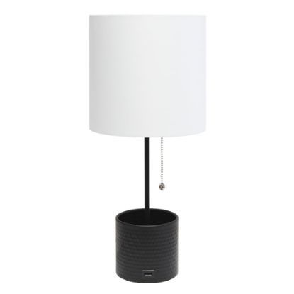 Picture of Simple Designs Hammered Metal Organizer Table Lamp, White Shade/Black Base