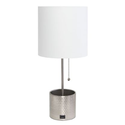 Picture of Simple Designs Hammered Metal Organizer Table Lamp, 18-1/2inH, Clear Shade/Brushed Nickel Base