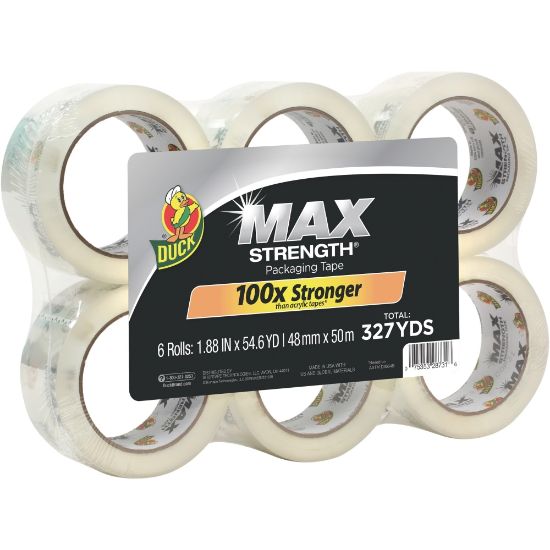 Picture of Duck Brand Brand Max Strength Packaging Tape - 54.60 yd Length x 1.88in Width - 3.1 mil Thickness - 6 / Pack - Clear