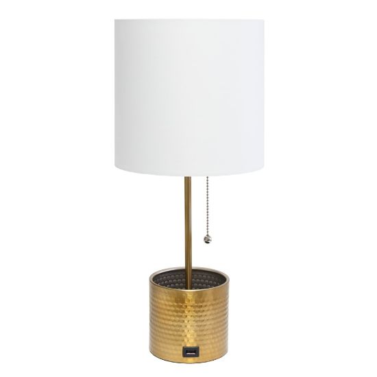 Picture of Simple Designs Hammered Metal Organizer Table Lamp, 18-1/2inH, White Shade/Gold Base