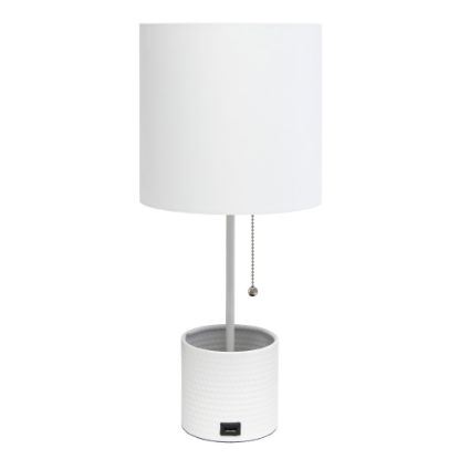 Picture of Simple Designs Hammered Metal Organizer Table Lamp, 18-1/2inH, White Shade/White Base