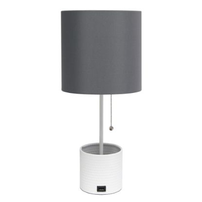 Picture of Simple Designs Hammered Metal Organizer Table Lamp, 18-1/2inH, Gray Shade/White Base