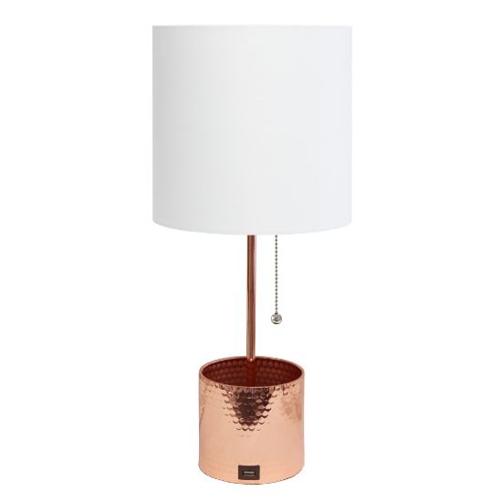 Picture of Simple Designs Hammered Metal Organizer Table Lamp, 18-1/2inH, White Shade/Rose Gold Base