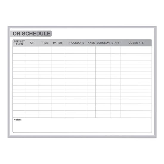 Picture of Ghent OR Schedule Magnetic Dry-Erase Whiteboard, 48in x 72in, Aluminum Frame With Silver Finish