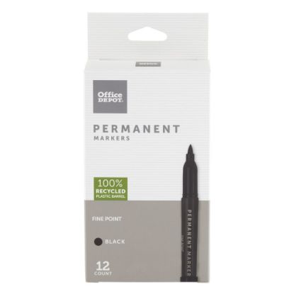 Picture of Office Depot Brand Permanent Markers, Fine Point, 100% Recycled Plastic Barrel, Black Ink, Pack Of 12