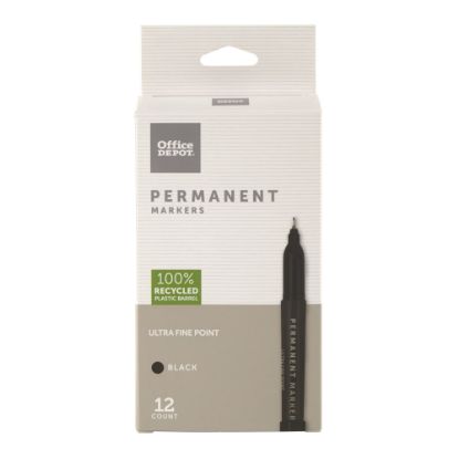 Picture of Office Depot Brand Permanent Markers, Ultra-Fine Point, 100% Recycled Plastic Barrel, Black, Pack Of 12