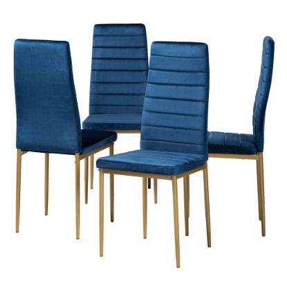 Picture of Baxton Studio Armand Dining Chairs, Navy Blue/Gold, Set Of 4 Chairs