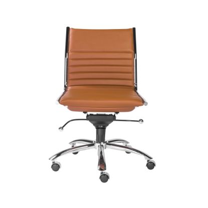 Picture of Eurostyle Dirk Armless Faux Leather Low-Back Commercial Office Chair, Chrome/Cognac