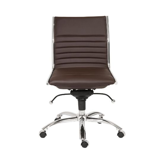 Picture of Eurostyle Dirk Armless Faux Leather Low-Back Commercial Office Chair, Chrome/Brown