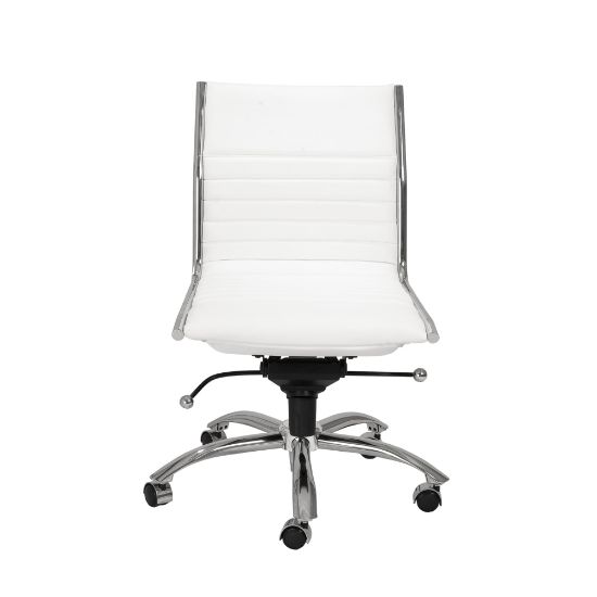 Picture of Eurostyle Dirk Armless Faux Leather Low-Back Commercial Office Chair, Chrome/White