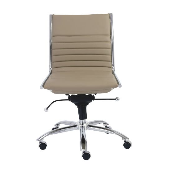 Picture of Eurostyle Dirk Armless Faux Leather Low-Back Commercial Office Chair, Chrome/Taupe