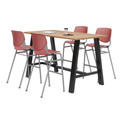 Picture of KFI Studios Midtown Table With 4 Stacking Chairs, Kensington Maple/Coral Orange