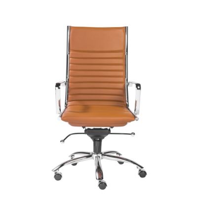 Picture of Eurostyle Dirk Faux Leather High-Back Commercial Office Chair, Chrome/Cognac