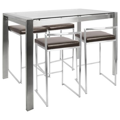 Picture of Lumisource Fuji Counter-Height Table With 4 Stools, Brown/Stainless Steel