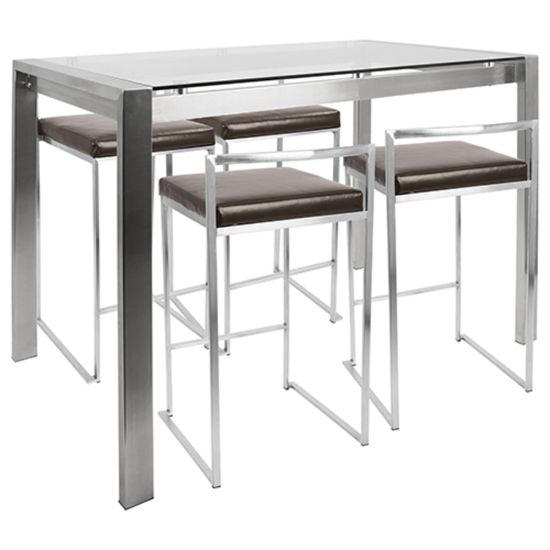 Picture of Lumisource Fuji Counter-Height Table With 4 Stools, Brown/Stainless Steel