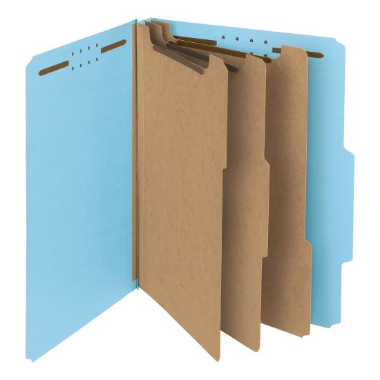 Picture of Smead Pressboard Classification Folders, 3 Dividers, Letter Size, 100% Recycled, Blue, Box Of 10