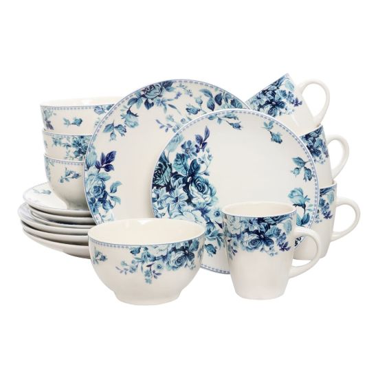 Picture of Elama 16-Piece Stoneware Dinnerware Set, Blue Rose