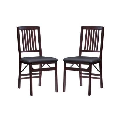 Picture of Linon Triena Faux Leather Folding Chairs, Dark Brown/Espresso, Set Of 2 Chairs