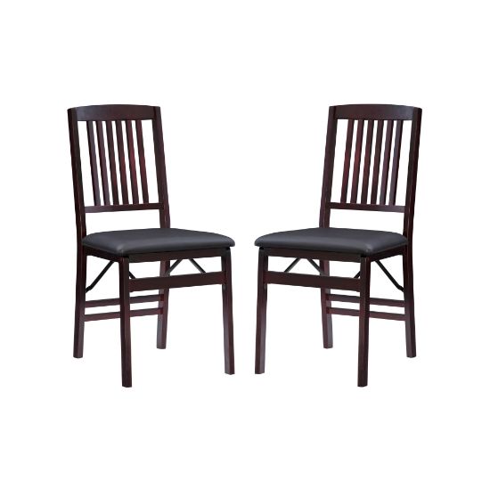 Picture of Linon Triena Faux Leather Folding Chairs, Dark Brown/Espresso, Set Of 2 Chairs