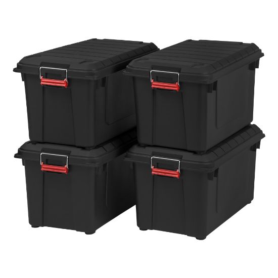 Picture of IRIS Weathertight Plastic Storage Containers With Latch Lids, 15 3/8in x 16in x 30in, Black, Case Of 4