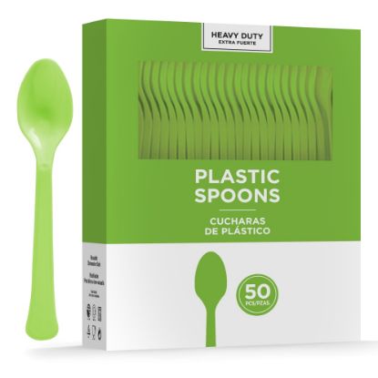 Picture of Amscan 8018 Solid Heavyweight Plastic Spoons, Kiwi Green, 50 Spoons Per Pack, Case Of 3 Packs