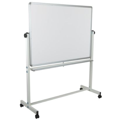 Picture of Flash Furniture Mobile Reversible Magnetic Dry-Erase Whiteboard, 62 1/2in x 53in, Aluminum Frame With Silver Finish