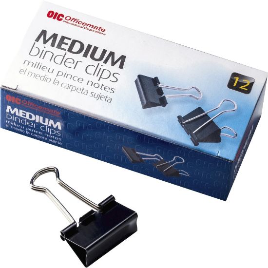 Picture of Officemate Binder Clips - Medium - 9in Length x 2.4in Width - 0.62in Size Capacity - for File - Corrosion Resistant, Durable - 12 / Pack - Black