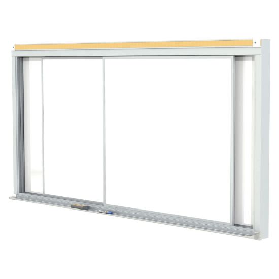 Picture of Ghent Horizontal Sliding Panel Magnetic Dry-Erase Whiteboard, Porcelain, 48in x 144in, White, Satin Aluminum Frame