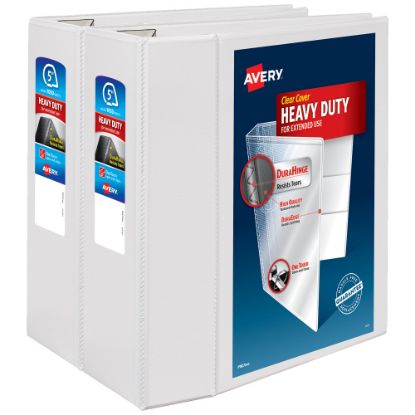 Picture of Avery Heavy-Duty View 3 Ring Binder, 5in One Touch EZD Rings, White, Pack Of 2 Binders