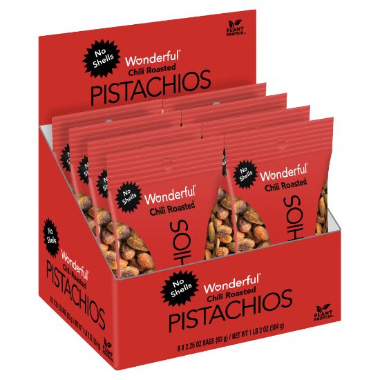 Picture of Wonderful Pistachios No-Shell Chili-Roasted Pistachios, 2.25 Oz, Box Of 8 Bags