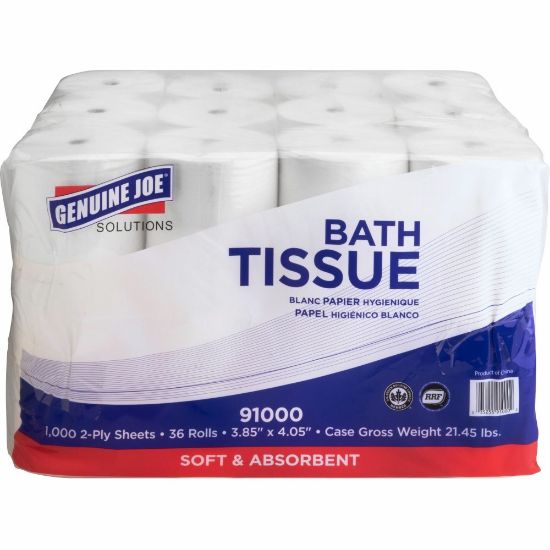 Picture of Genuine Joe Solutions Double Capacity Bath Tissue - 2 Ply - 1000 Sheets/Roll - 0.71in Core - White - Virgin Fiber - 36 / Carton